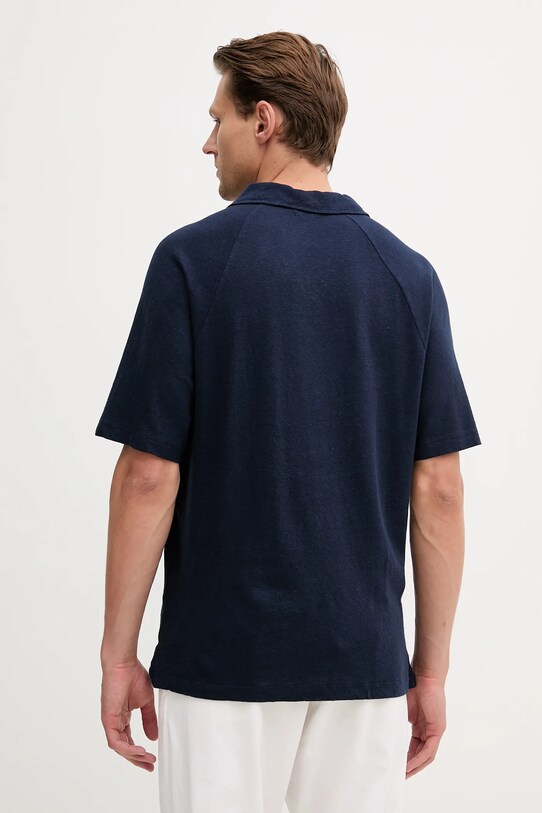 Odzież United Colors of Benetton polo lniane 3UTFU302A granatowy