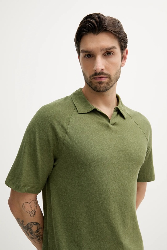 Ľanové polo United Colors of Benetton zelená 3UTFU302A