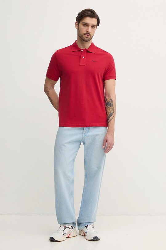 Pepe Jeans pamut póló ESSENTIAL POLO CONTRAST LOGO PM542298 piros SS25