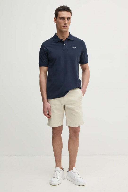 Pepe Jeans polo de bumbac ESSENTIAL POLO CONTRAST LOGO PM542298 bleumarin SS25