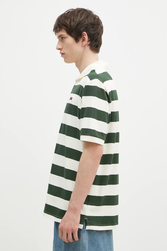 Памучна тениска с яка ICECREAM Running Dog Ss Striped Rugby Top IC24468 зелен SS25