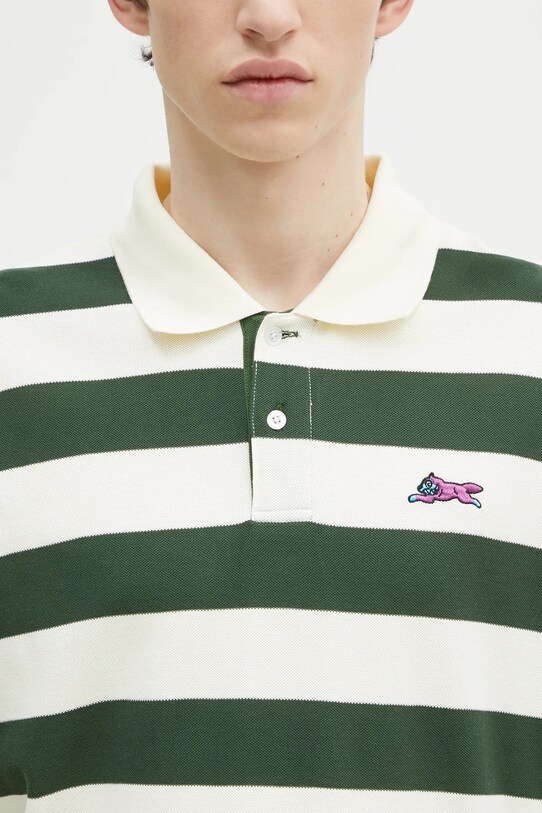 Памучна тениска с яка ICECREAM Running Dog Ss Striped Rugby Top зелен IC24468