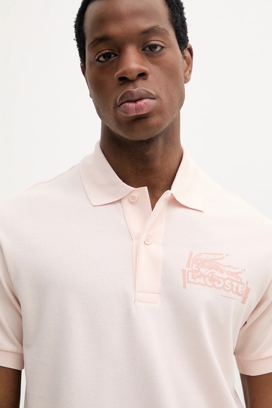 Βαμβακερό μπλουζάκι πόλο Lacoste ροζ PH0285