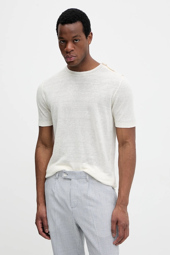 Lanena majica kratkih rukava Liu Jo bez uzorka bež QA5033.MA72P