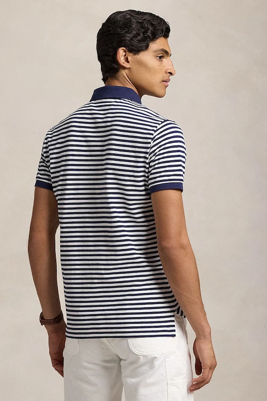 Памучна тениска с яка Polo Ralph Lauren 710956682 тъмносин AW25