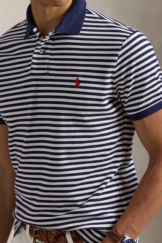 Памучна тениска с яка Polo Ralph Lauren тъмносин 710956682