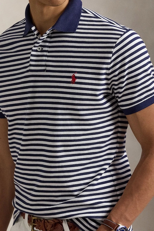 Памучна тениска с яка Polo Ralph Lauren тъмносин 710956682