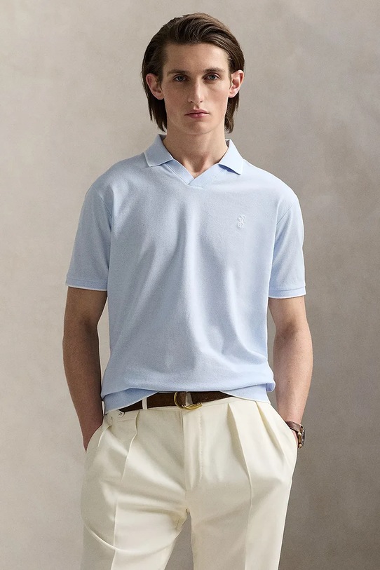 Βαμβακερό μπλουζάκι πόλο Polo Ralph Lauren κανονικό μπλε 710964535