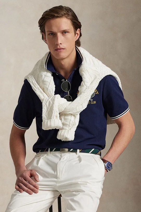 Хлопковое поло Polo Ralph Lauren 710964976 тёмно-синий