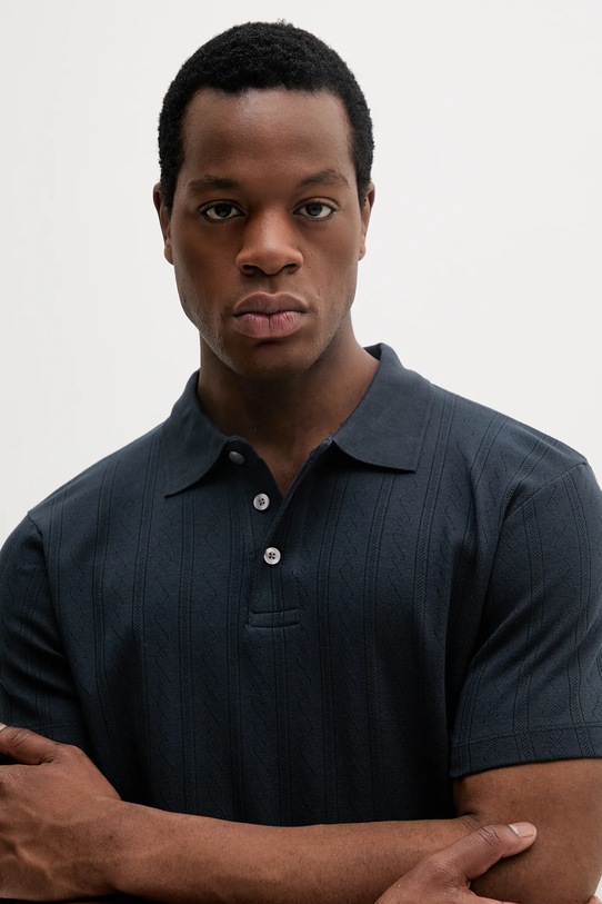 Βαμβακερό μπλουζάκι πόλο Lindbergh σκούρο μπλε 30.404115.NAVY