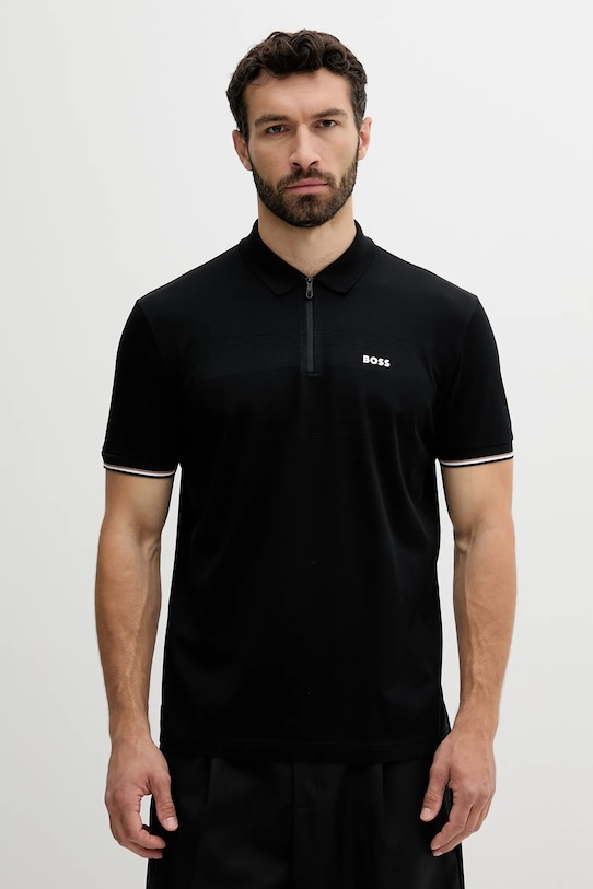 BOSS Green polo de bumbac relaxed negru 50538177