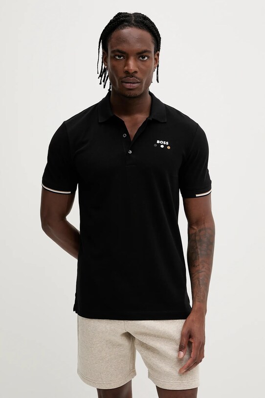 BOSS Green polo de bumbac negru 50545707