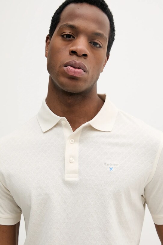 Бавовняне поло Barbour Sutton Tailored Fit Polo Shirt бежевий MML1459