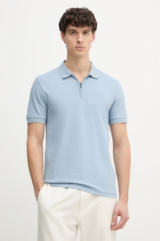 BOSS Orange polo męskie z bawełną niebieski 50537507