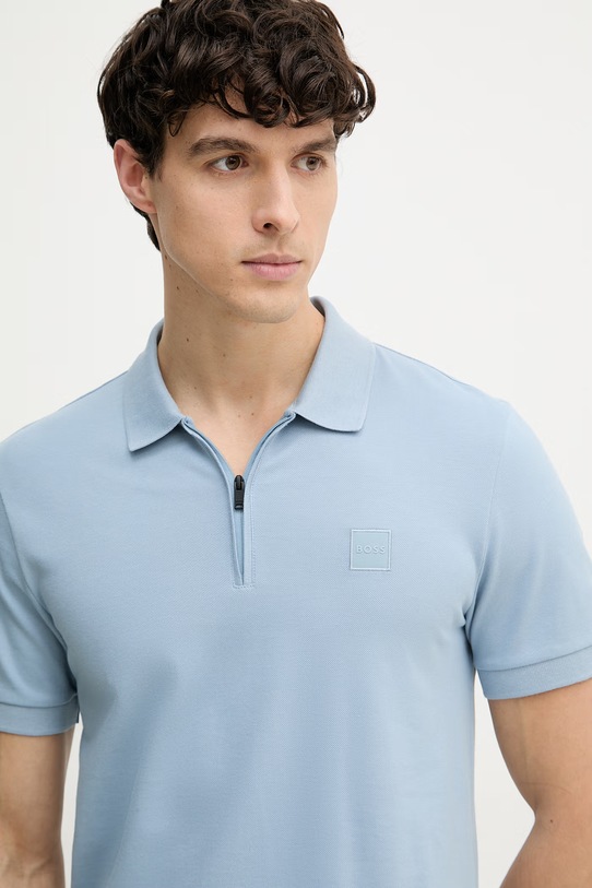 BOSS Orange polo męskie z bawełną niebieski 50537507