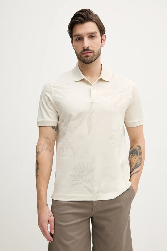 BOSS polo bawełniane wzorzyste beżowy 50536756