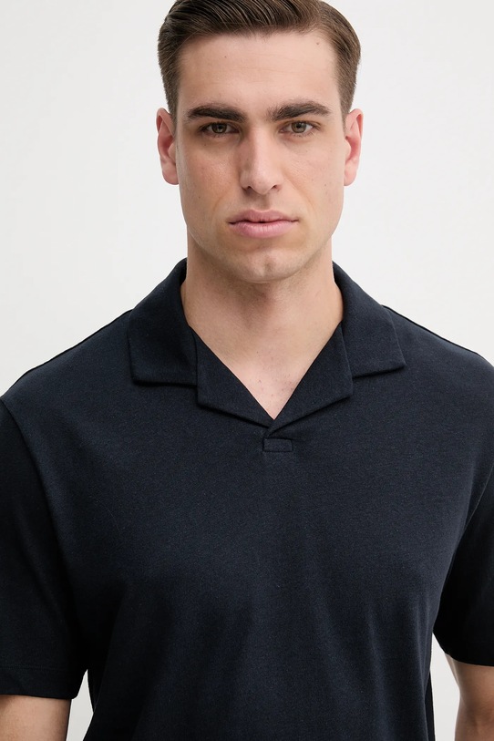 BOSS polo z domieszką lnu granatowy 50537502