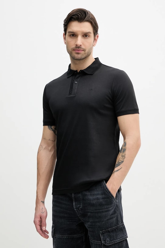 Βαμβακερό μπλουζάκι πόλο Calvin Klein κανονικό μαύρο K10K114135