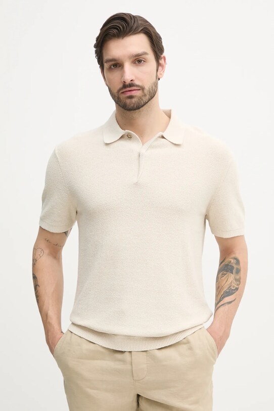 Calvin Klein polo z domieszką lnu regular beżowy K10K114463