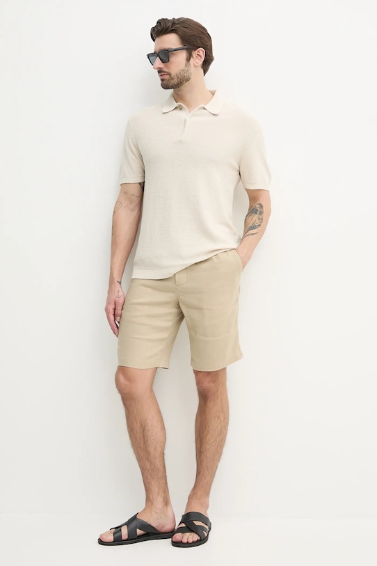 Πόλο με μείγμα με λινό Calvin Klein K10K114463 μπεζ SS25