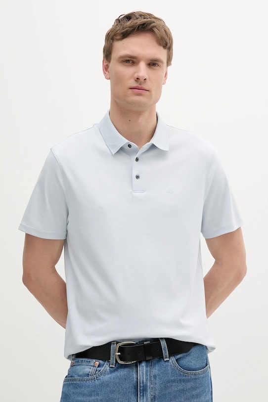 Βαμβακερό μπλουζάκι πόλο Calvin Klein κανονικό μπλε LV04LB276G