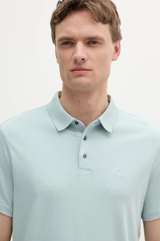 Ρούχα Βαμβακερό μπλουζάκι πόλο Calvin Klein LV04LB276G τιρκουάζ