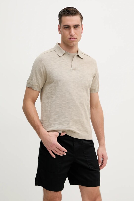 Bombažen polo Calvin Klein Brez vzorca bež K10K114087