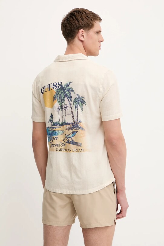 Сорочка з домішкою льону Guess F5GH03.WH431 бежевий SS25