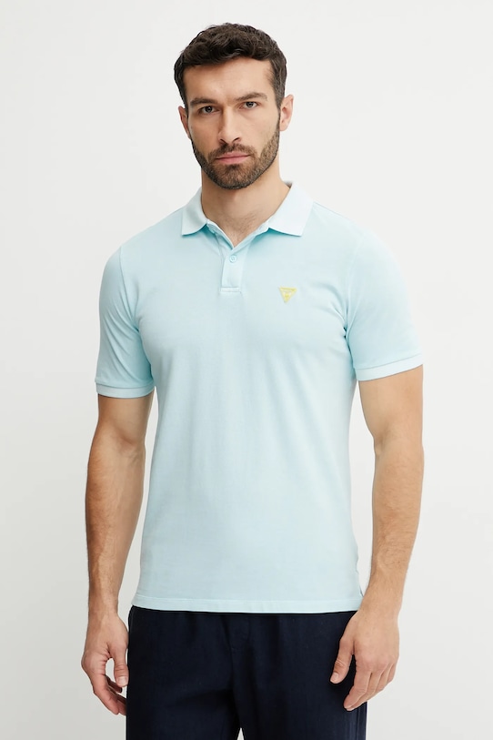 Bavlnené polo tričko Guess slim tyrkysová F5GP00.K9WF1