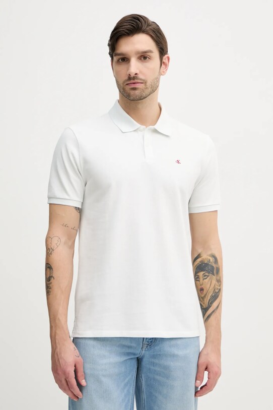 Bavlněné polo tričko Calvin Klein Jeans hladký bílá LV040EM269