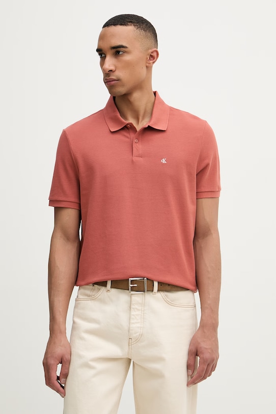 Calvin Klein Jeans polo męskie bawełniane pomarańczowy LV040EM269