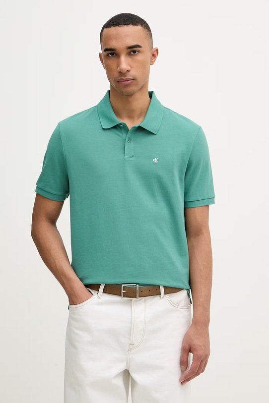 Calvin Klein Jeans polo męskie bawełniane zielony LV040EM269