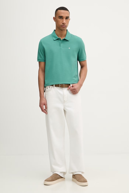 Calvin Klein Jeans polo męskie bawełniane LV040EM269 zielony SS26