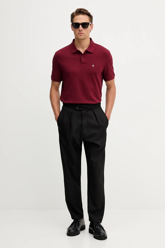 Βαμβακερό μπλουζάκι πόλο Calvin Klein Jeans LV040EM269 μπορντό AW25