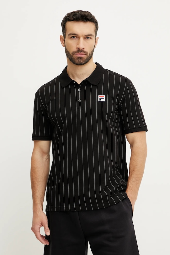 Fila polo bawełniane Linter wzorzyste czarny FAM0923