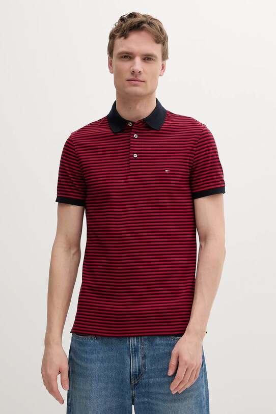 Тениска с яка Tommy Hilfiger вталена червен MW0MW17771.