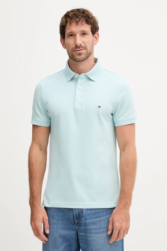 Polo Tommy Hilfiger Z elastanom turkizna MW0MW17771.