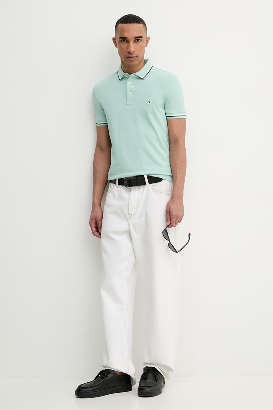 Tommy Hilfiger t-shirt męski bawełniany MW0MW39993 turkusowy SS26