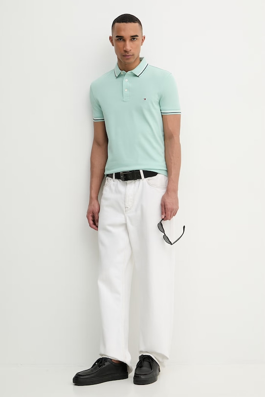 Tommy Hilfiger t-shirt męski bawełniany MW0MW39993 turkusowy SS26