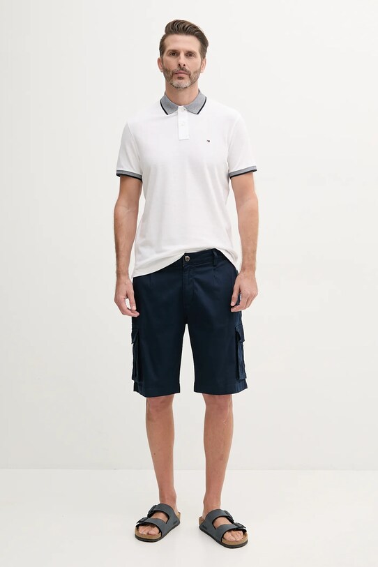 Тениска с яка с лен Tommy Hilfiger MW0MW33140 бял SS25