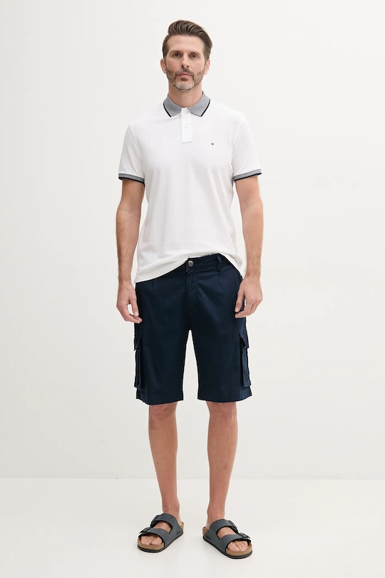 Polo tričko s prímesou ľanu Tommy Hilfiger MW0MW33140 biela SS25