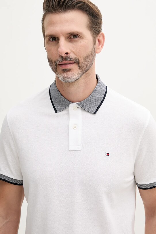 Тениска с яка с лен Tommy Hilfiger бял MW0MW33140