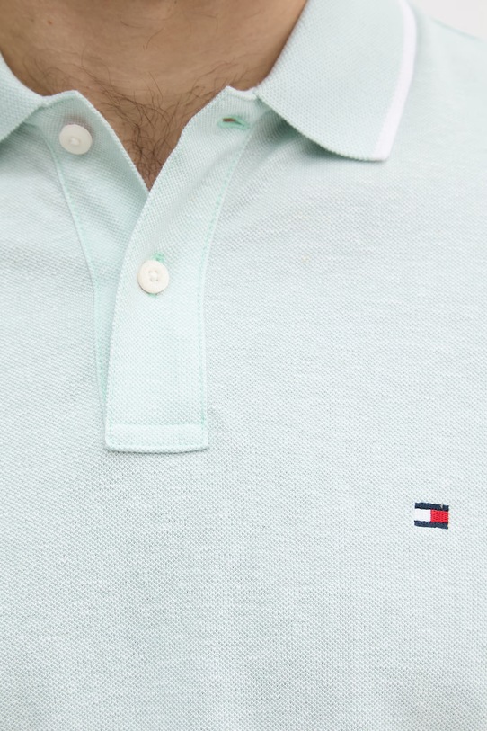 Tommy Hilfiger polo pánské s příměsí lnu MW0MW33140 tyrkysová