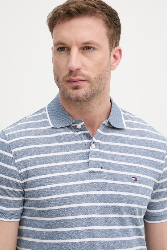 Tommy Hilfiger πόλο ανδρικό με πρόσμιξη λινού μπλε MW0MW33140