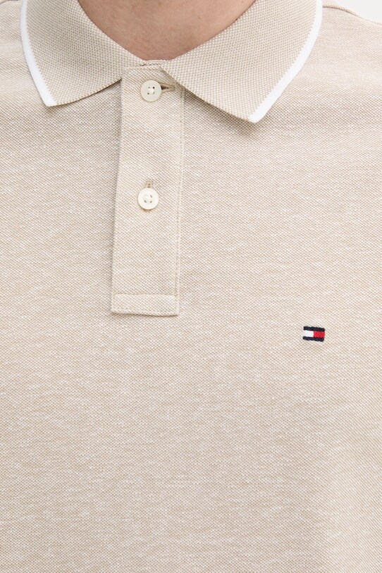 Тениска с яка с лен Tommy Hilfiger бежов MW0MW33140