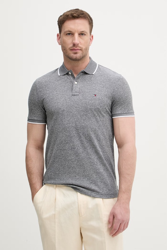 Tommy Hilfiger polo męskie z dodatkiem lnu czarny MW0MW33140