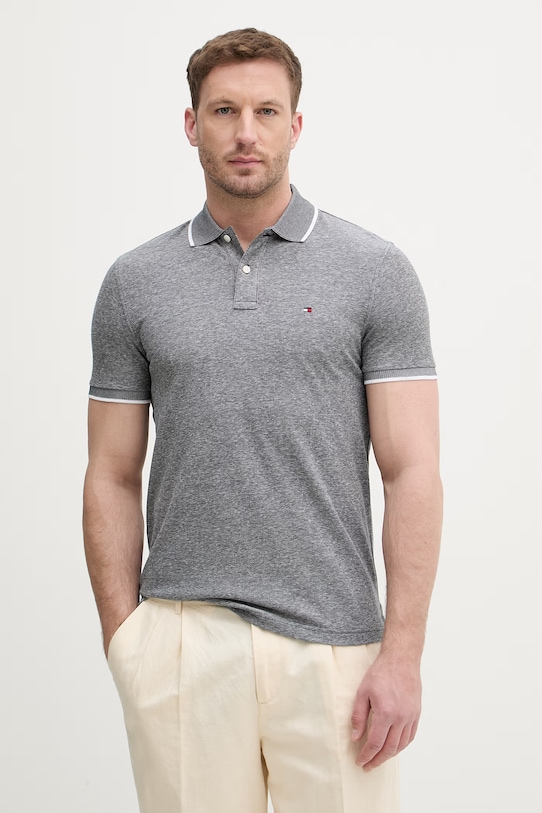 Tommy Hilfiger polo męskie z dodatkiem lnu czarny MW0MW33140