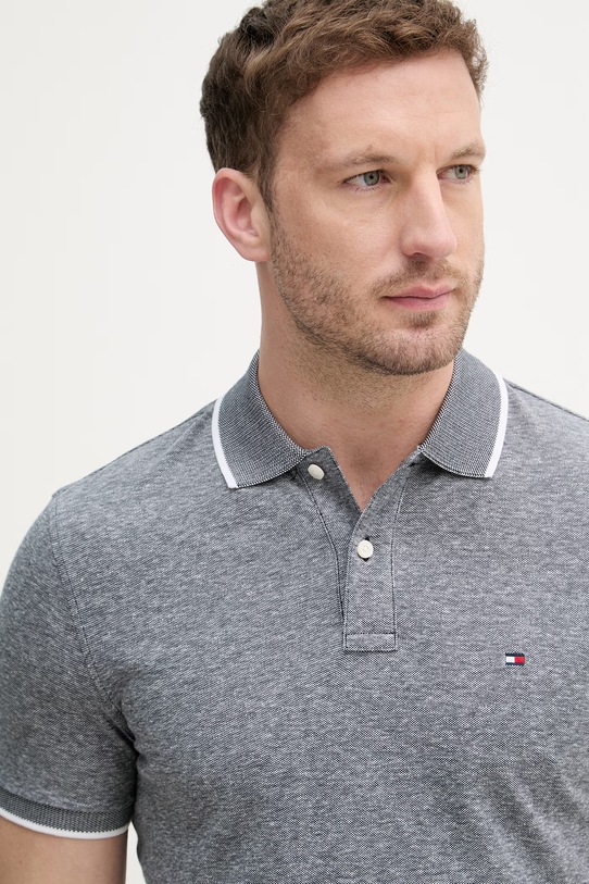 Tommy Hilfiger polo męskie z dodatkiem lnu czarny MW0MW33140