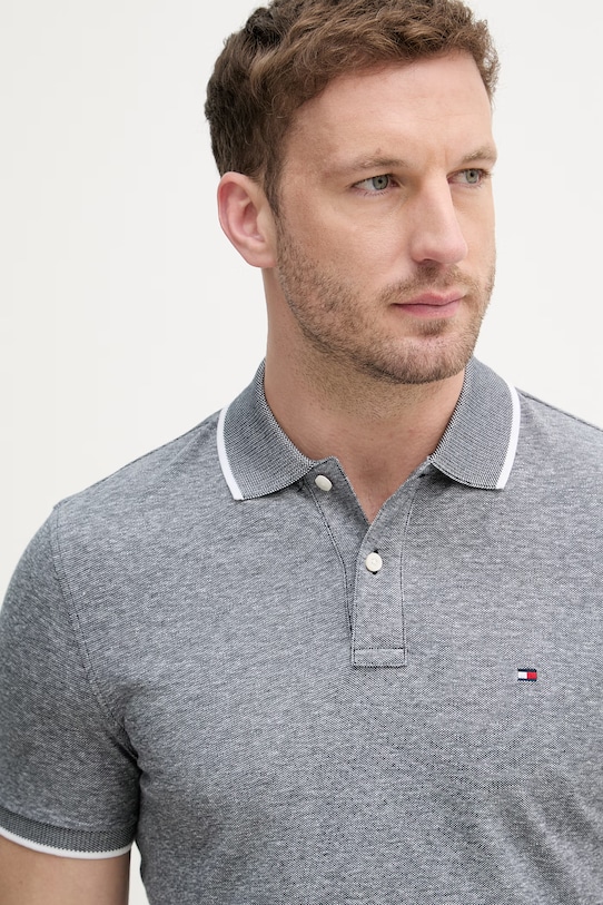 Tommy Hilfiger polo męskie z dodatkiem lnu czarny MW0MW33140