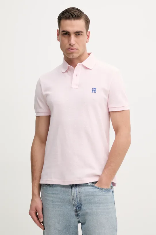 Tommy Hilfiger pamut póló aplikációval rózsaszín MW0MW33167